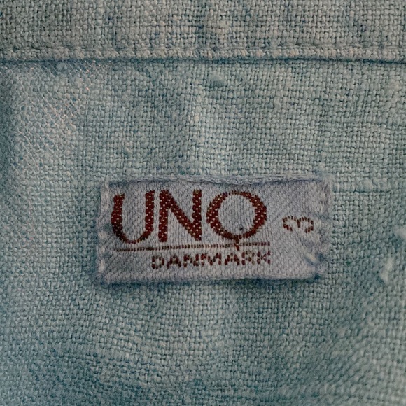 NWOT /UNO Linen ‘Dagfrid blouse’ aqua blue w/fpocket & buttons, draw string hem - Picture 9 of 9